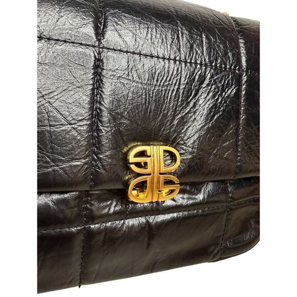 Sadi Leather Purse Gold Chain Black Modern Shoulder Bag NEW - Picture 3 of 10